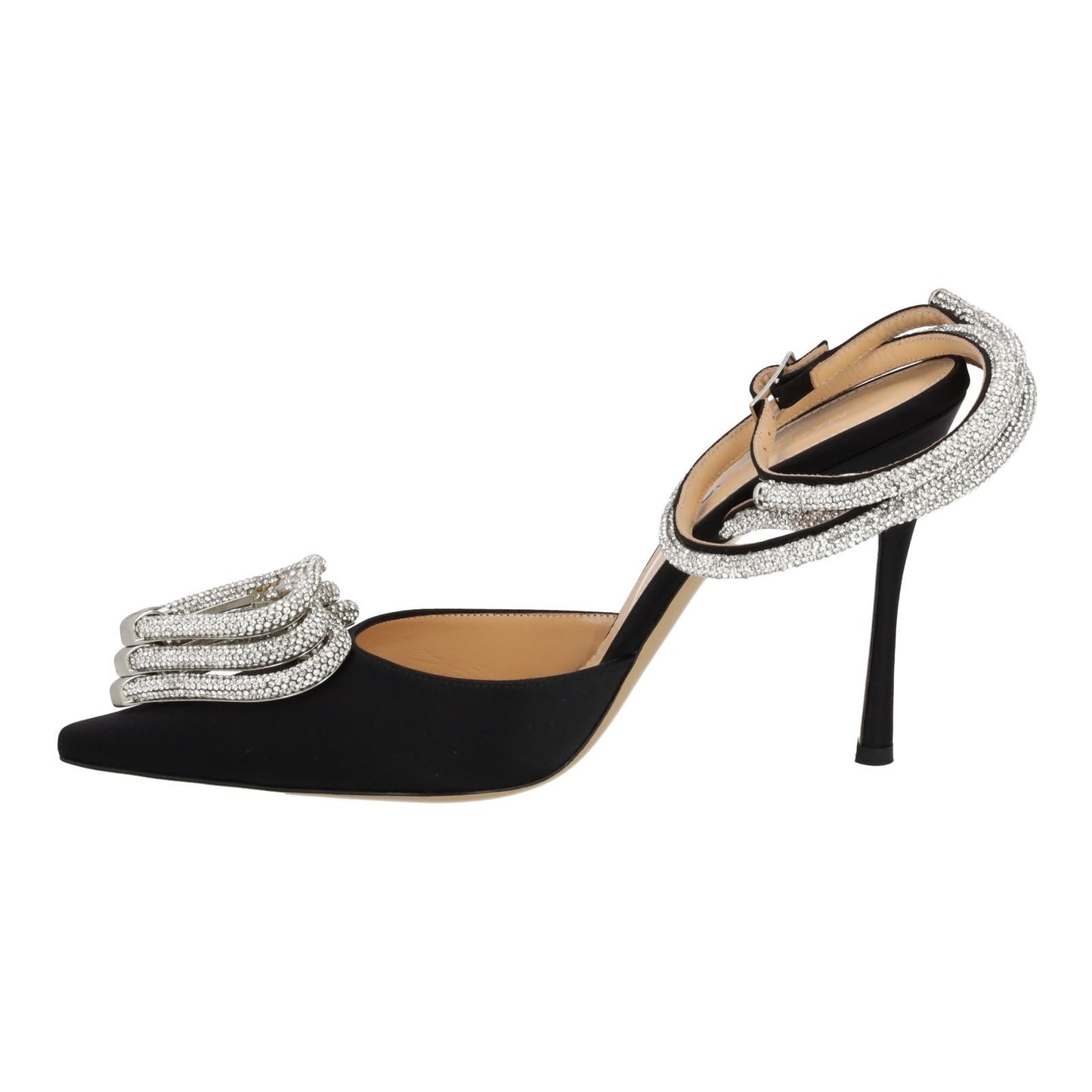 MACH & MACH Triple Heart Shoe Crystal Embellished Black IT38.5 UK5.5 NEW RRP780