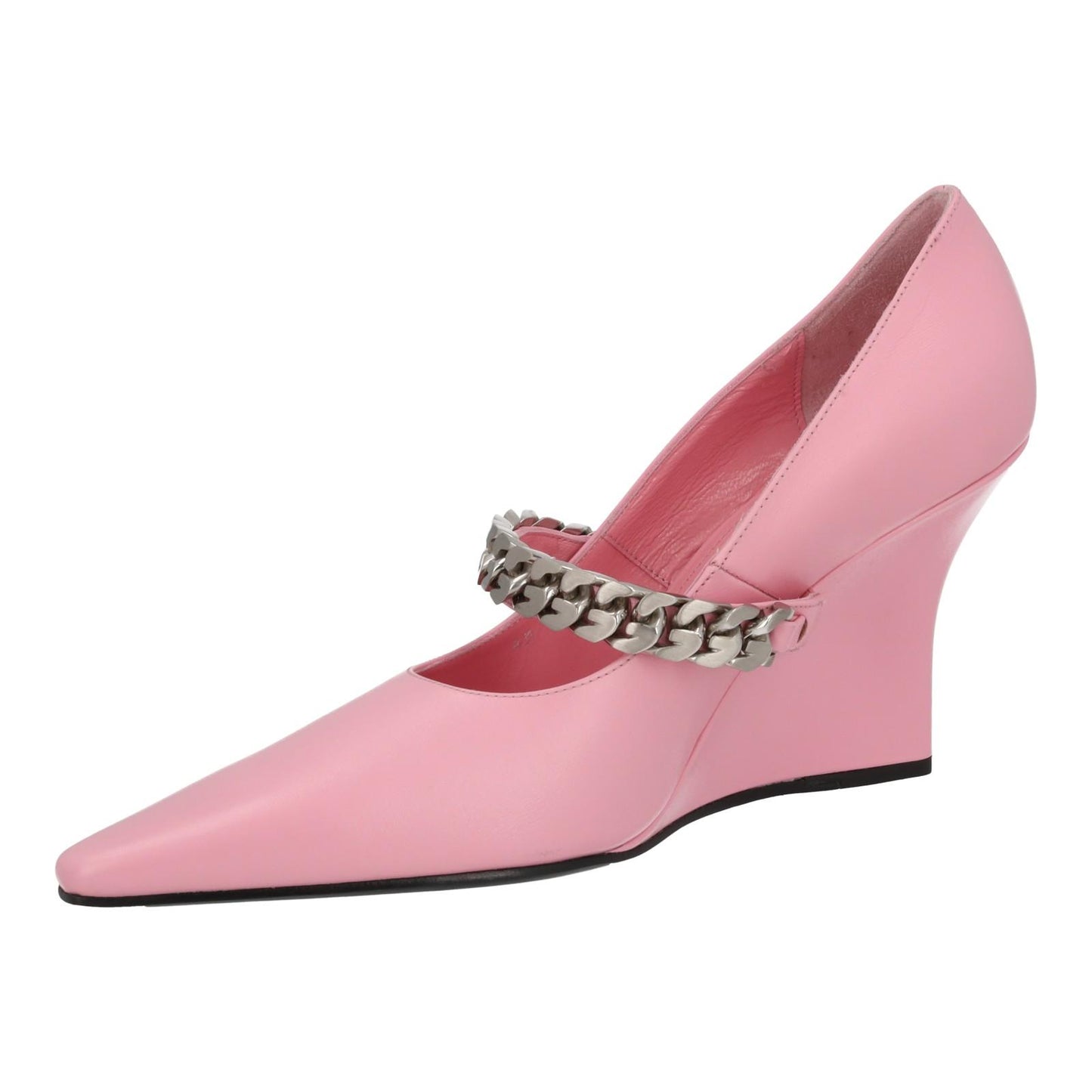 GIVENCHY Chain Pump Shoes 85 Wedge High Heel Pink Leather EU37 UK4 NEW RRP850