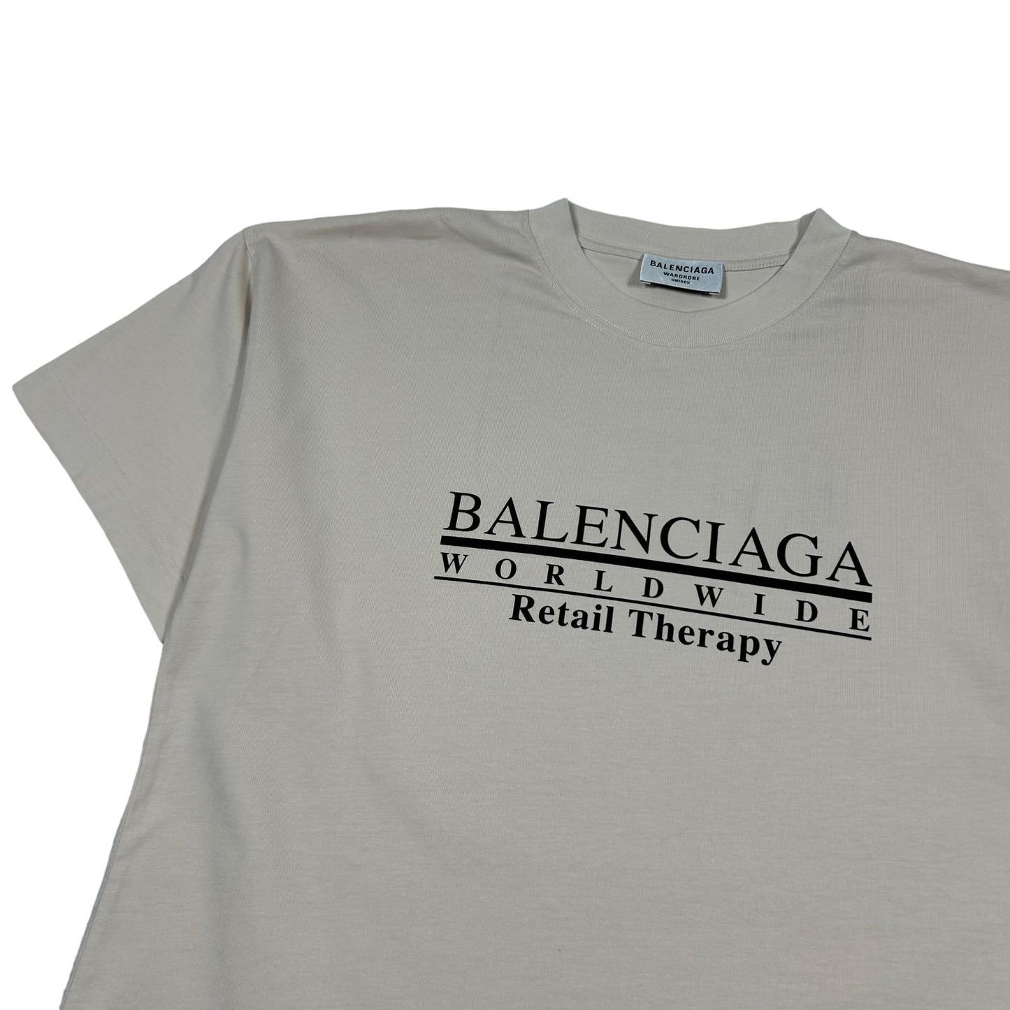 BALENCIAGA Cotton Retail Therapy Beige T-Shirt Size S NEW RRP 395