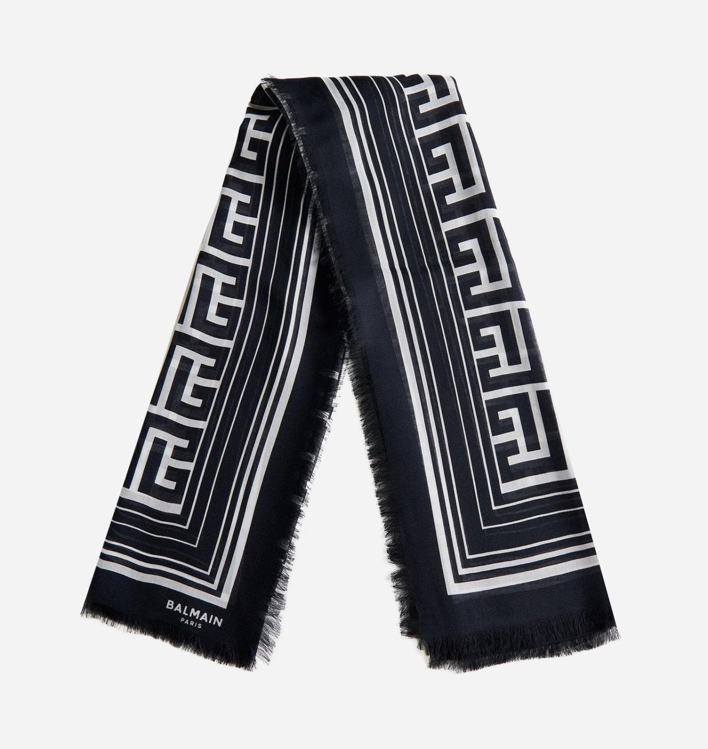 BALMAIN Ladies Black & White Modal Reversible Monogram Scarf One Size RRP395 NEW