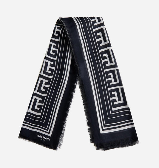 BALMAIN Ladies Black & White Modal Reversible Monogram Scarf One Size RRP395 NEW