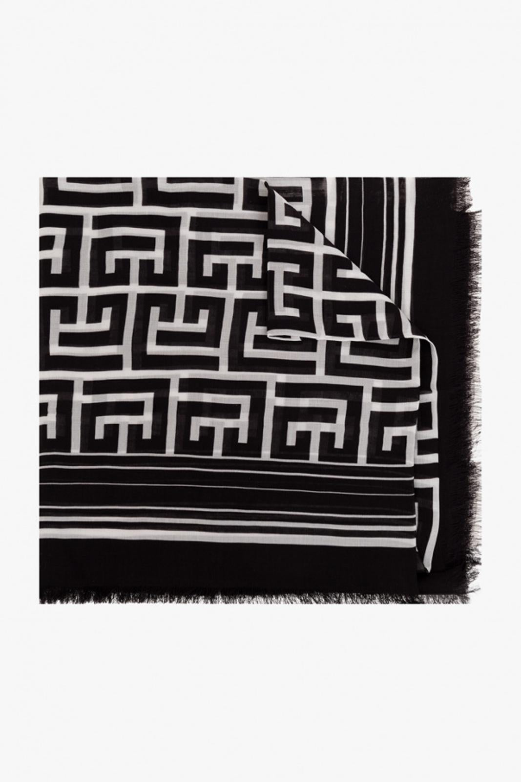 BALMAIN Ladies Black & White Modal Reversible Monogram Scarf One Size RRP395 NEW