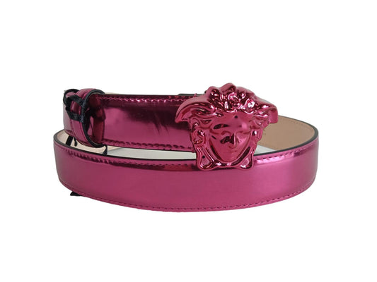VERSACE Ladies Metallic Pink Leather Medusa Buckle Adjustable Belt 75 RRP370 NEW