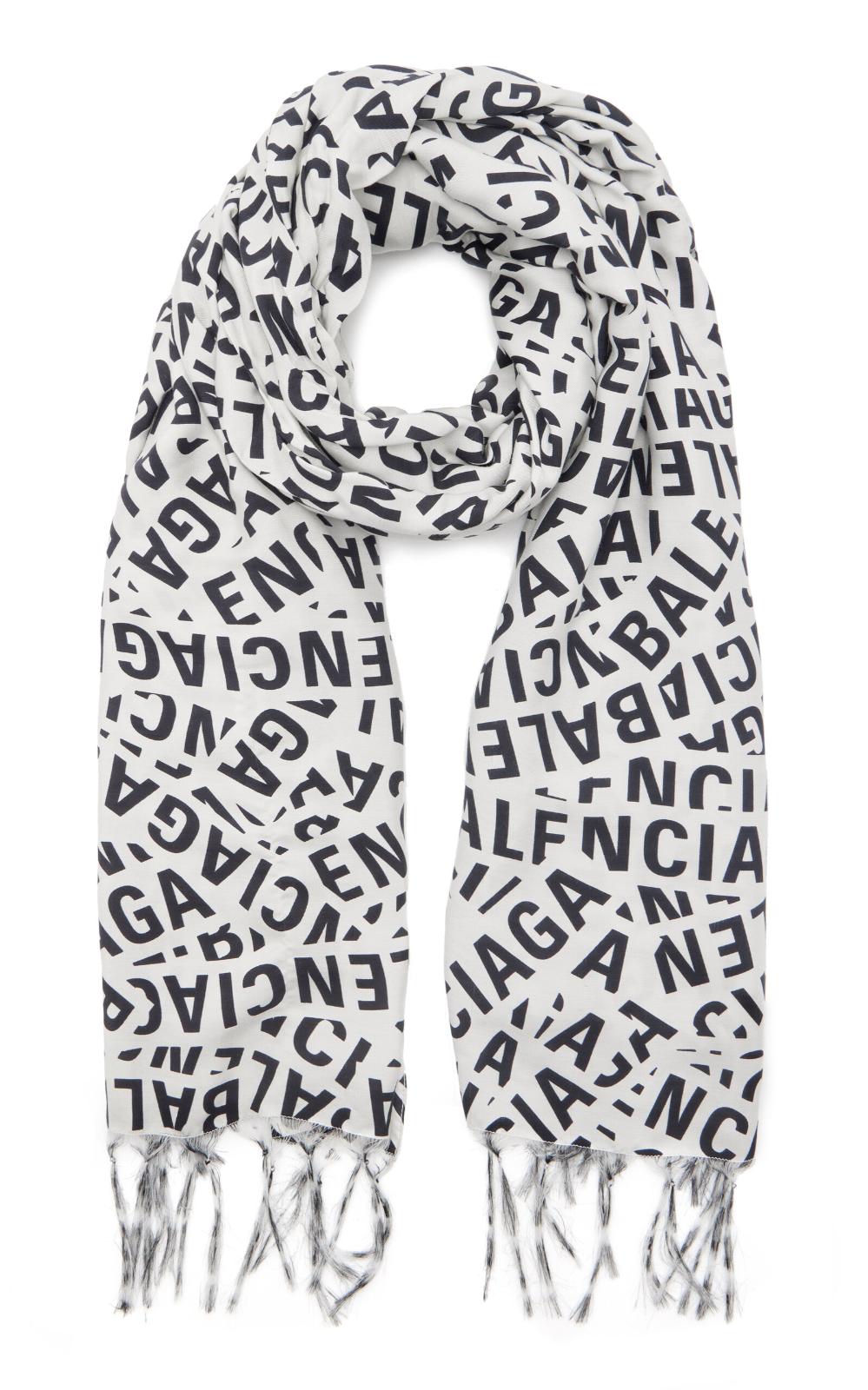 BALENCIAGA Ladies White & Black Silk Blend Logo Print AD Stripes OS RRP495 NEW