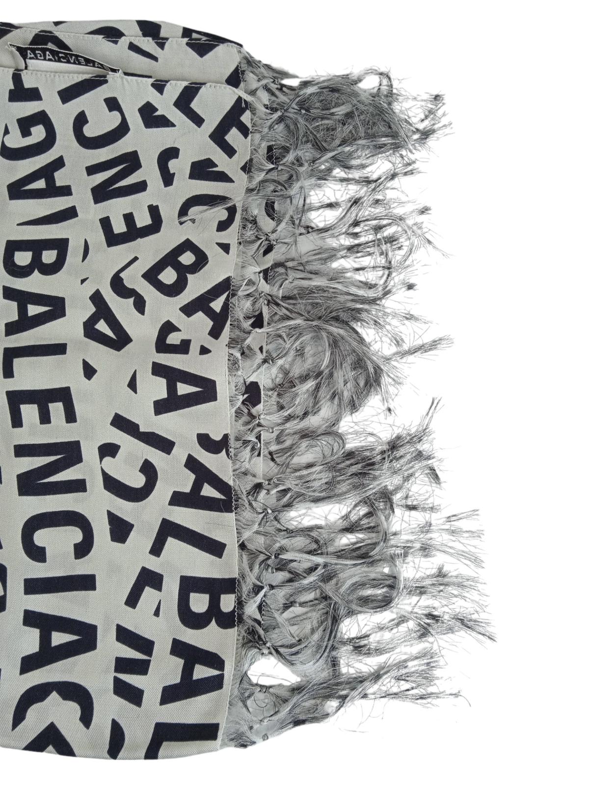 BALENCIAGA Ladies White & Black Silk Blend Logo Print AD Stripes OS RRP495 NEW