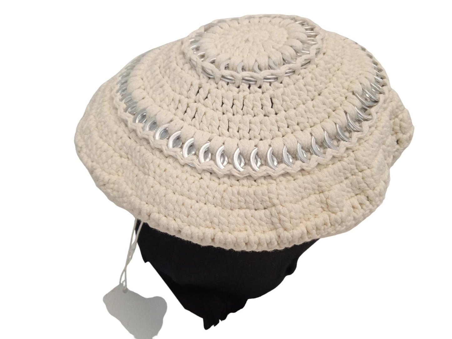 GANNI Crochet Beret A3485 Embellished Cotton Knit 135 Egret White OS NEW RRP75