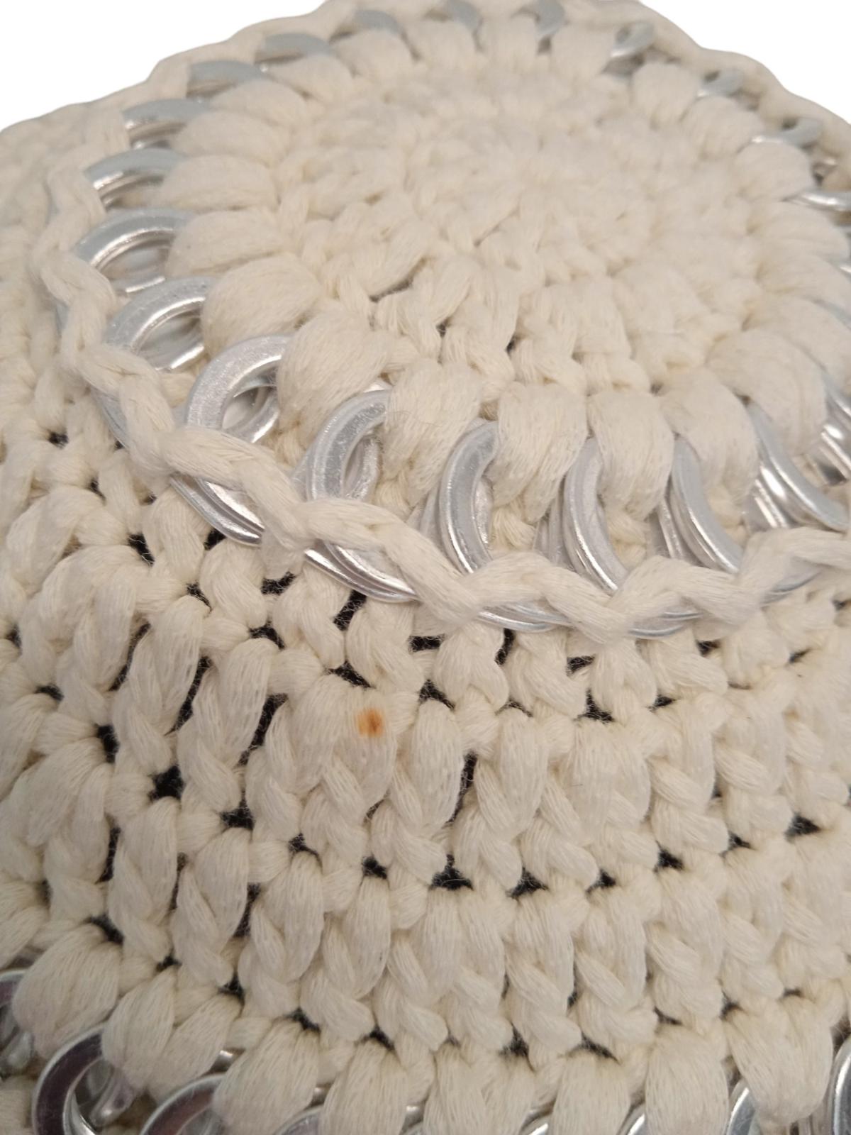 GANNI Crochet Beret A3485 Embellished Cotton Knit 135 Egret White OS NEW RRP75