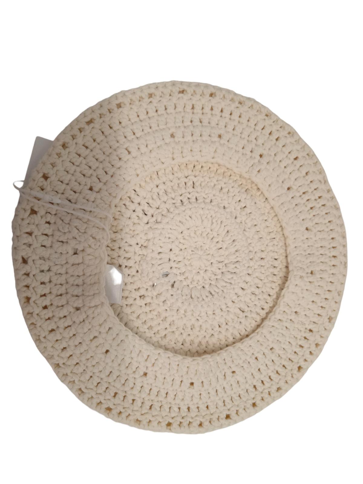 GANNI Crochet Beret A3485 Embellished Cotton Knit 135 Egret White OS NEW RRP75