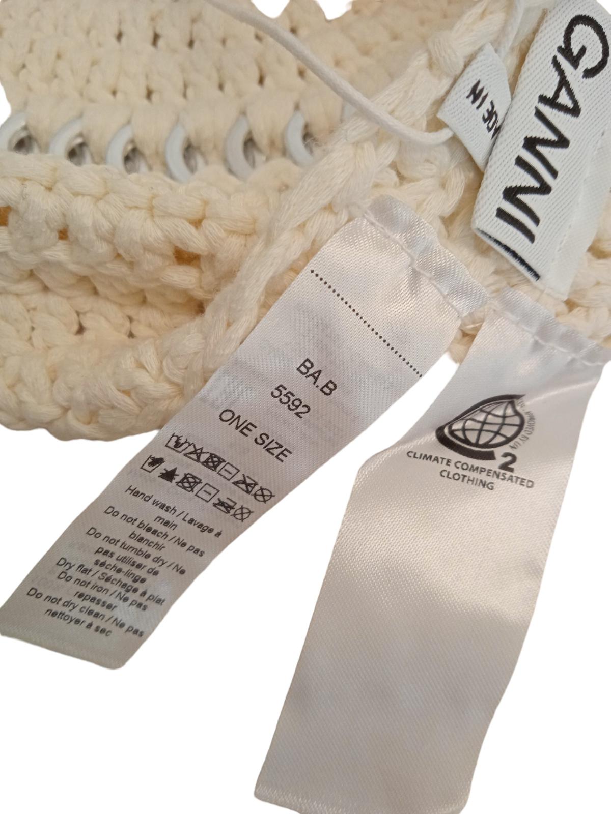 GANNI Crochet Beret A3485 Embellished Cotton Knit 135 Egret White OS NEW RRP75