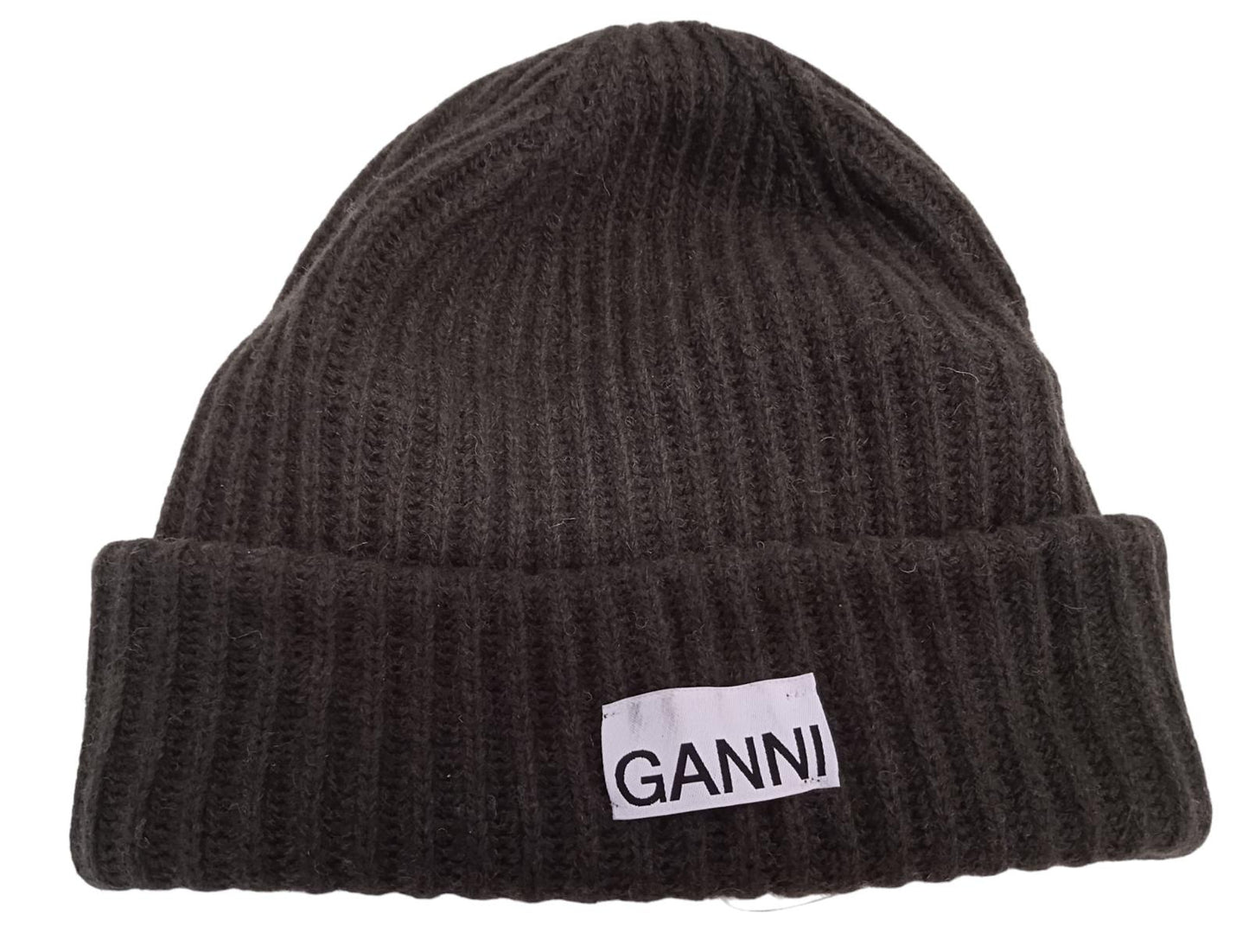 GANNI Beanie Hat A3535 Recycled Wool Blend Knit Kalamata Green OS NEW RRP75