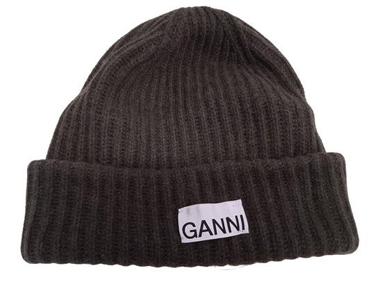 GANNI Beanie Hat A3535 Recycled Wool Blend Knit Kalamata Green OS NEW RRP75