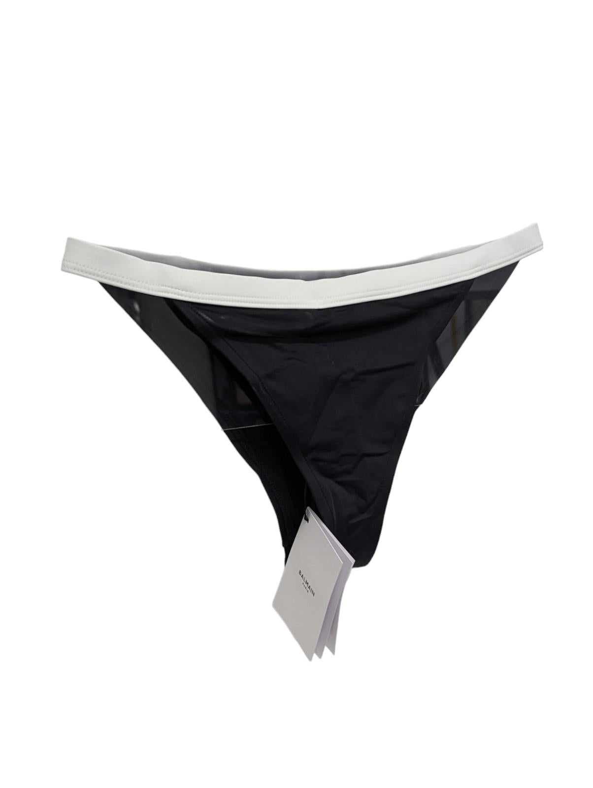 BALMAIN Black Bikini Sets Triangle Logo Front Clasp White Trim UK12 NEW RRP 315