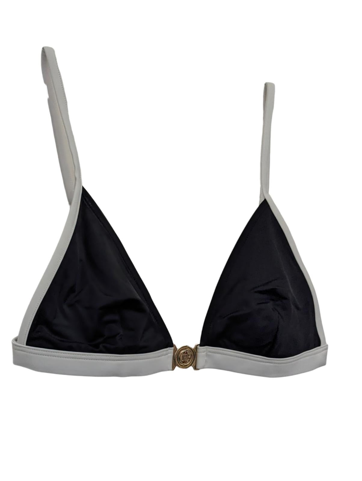BALMAIN Black Bikini Sets Triangle Logo Front Clasp White Trim UK12 NEW RRP 315