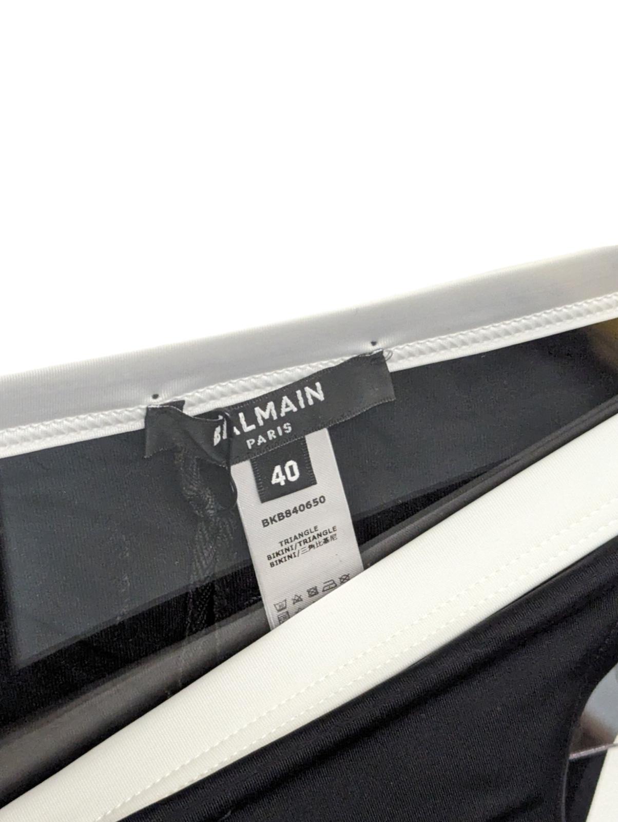 BALMAIN Black Bikini Sets Triangle Logo Front Clasp White Trim UK12 NEW RRP 315