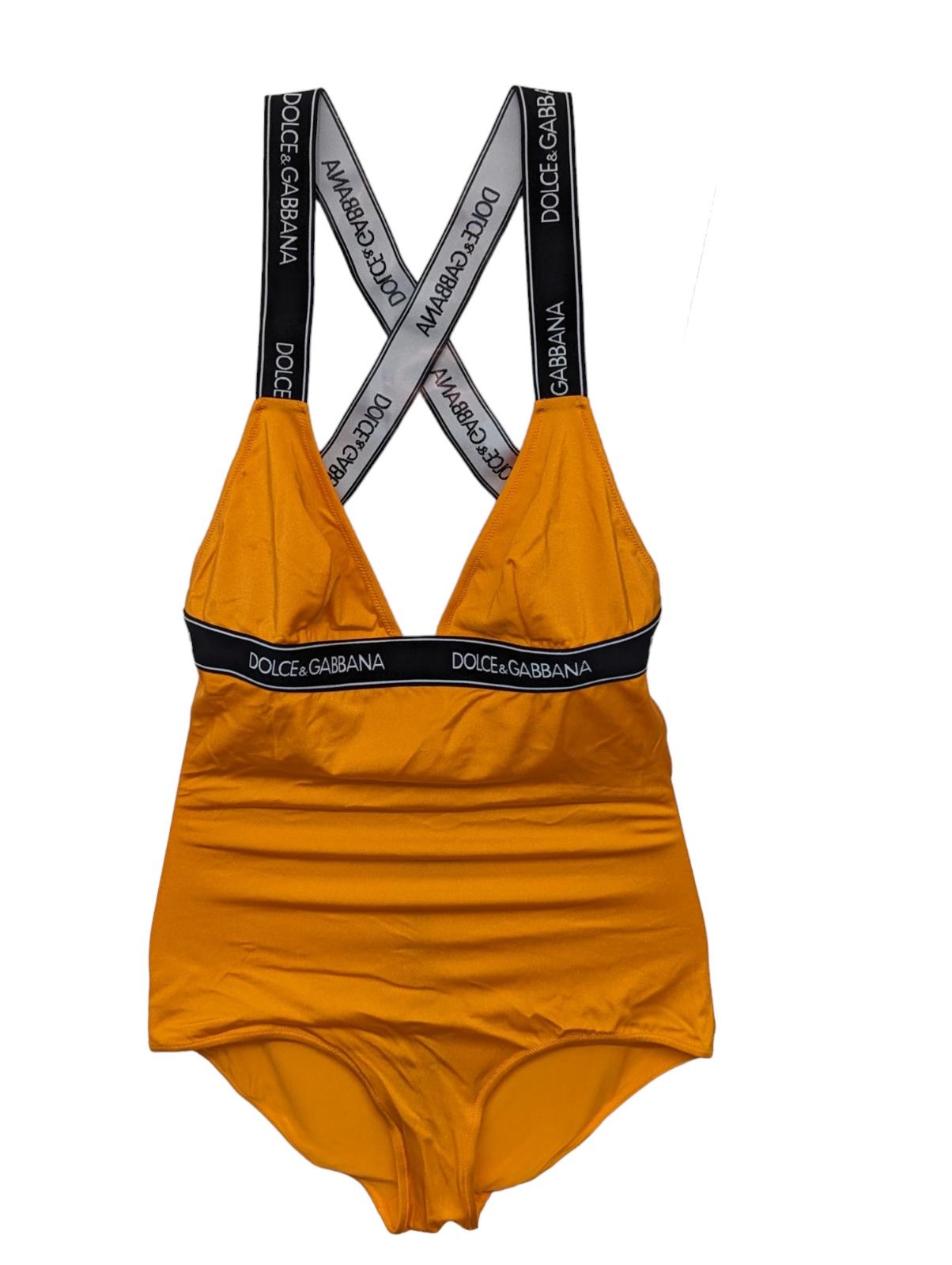 DOLCE & GABBANA Orange Swimsuits Cross Back Elastic Logo Trim Size L NEW RRP 395