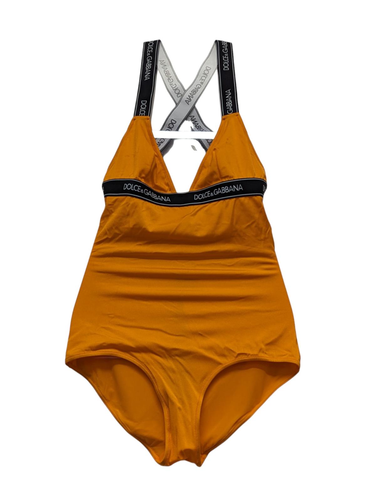 DOLCE & GABBANA Orange Swimsuits Cross Back Elastic Logo Trim Size L NEW RRP 395
