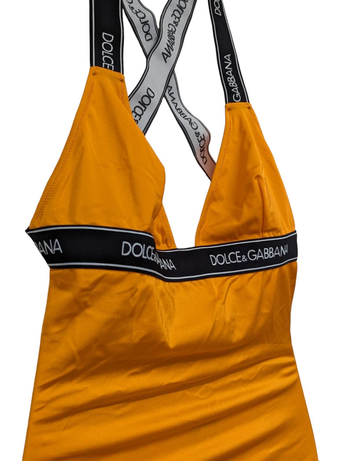 DOLCE & GABBANA Orange Swimsuits Cross Back Elastic Logo Trim Size L NEW RRP 395