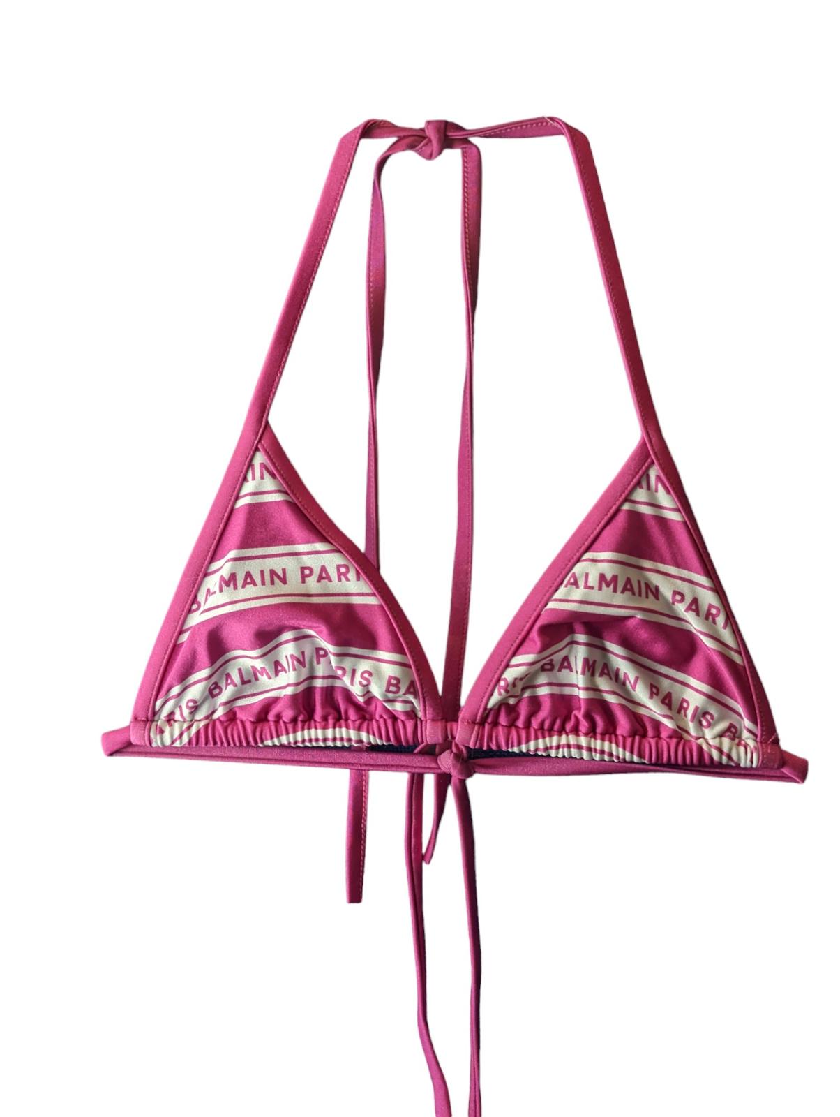 BALMAIN Pink Bikini Set Iconic Stripe Triangle UK6 Top/ UK8 Bottom NEW RRP 305