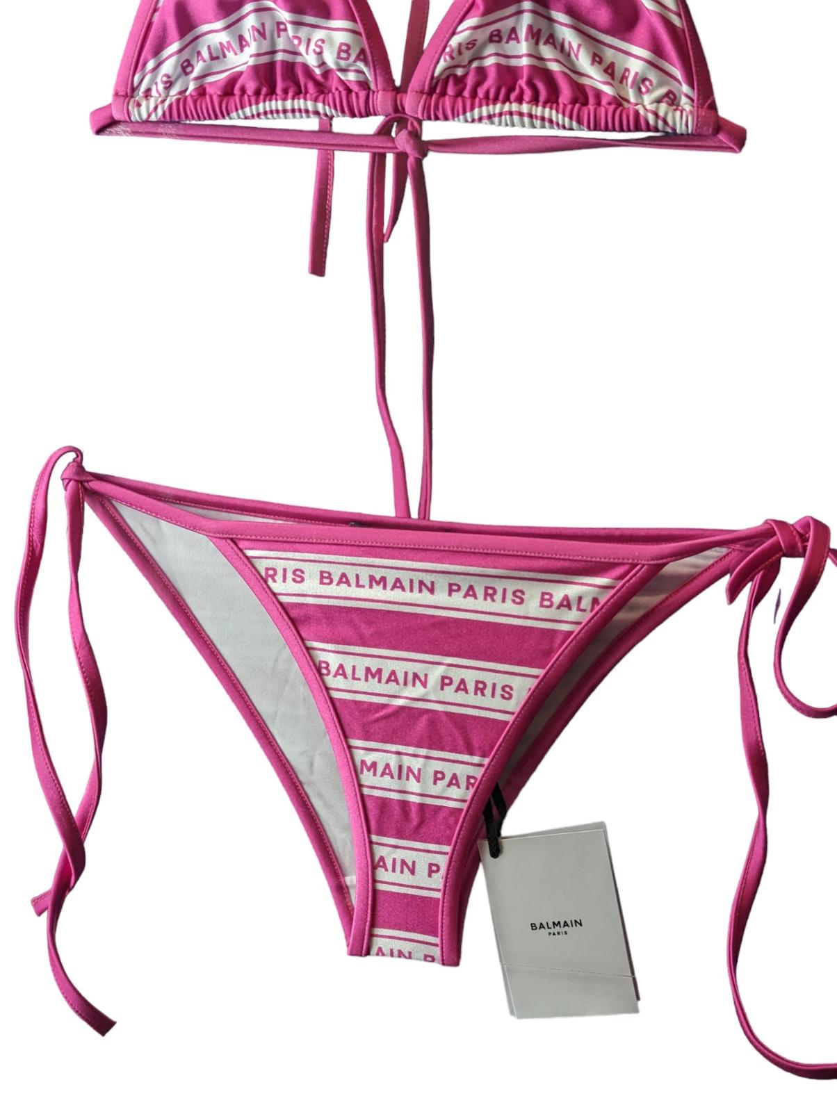BALMAIN Pink Bikini Set Iconic Stripe Triangle UK6 Top/ UK8 Bottom NEW RRP 305