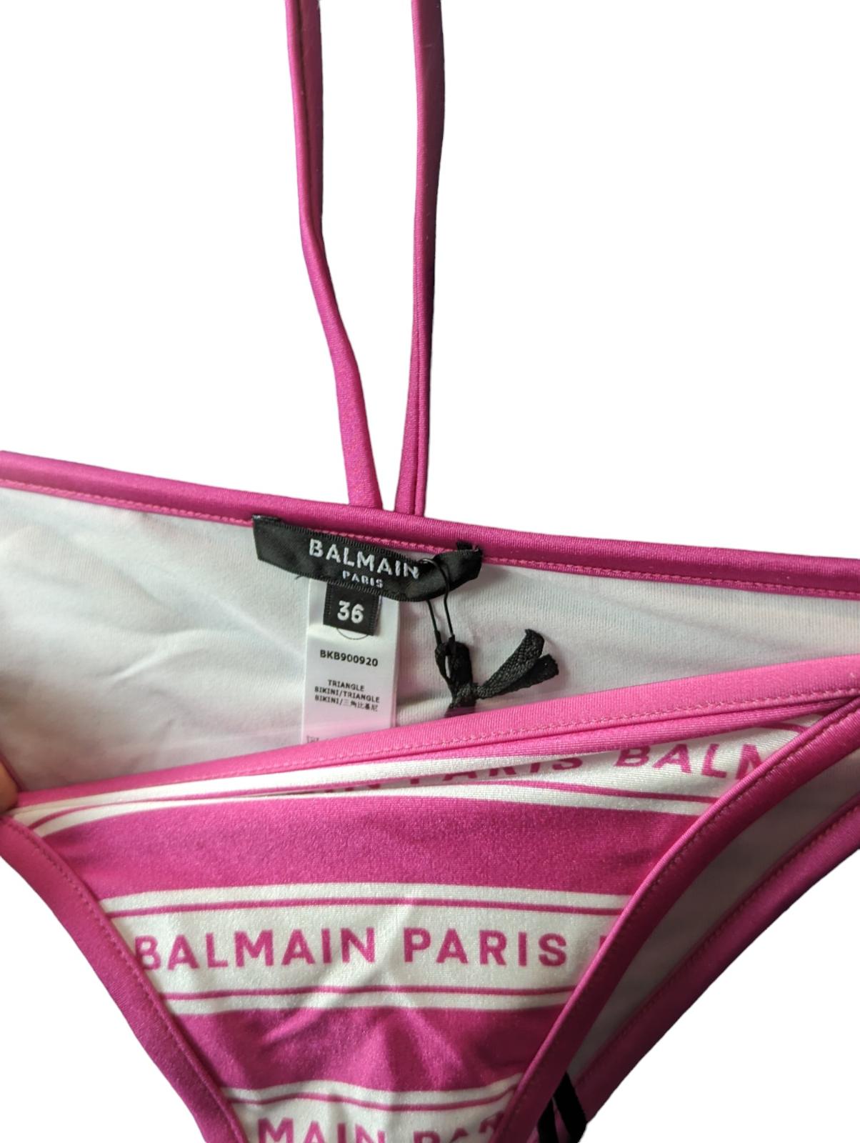 BALMAIN Pink Bikini Set Iconic Stripe Triangle UK6 Top/ UK8 Bottom NEW RRP 305