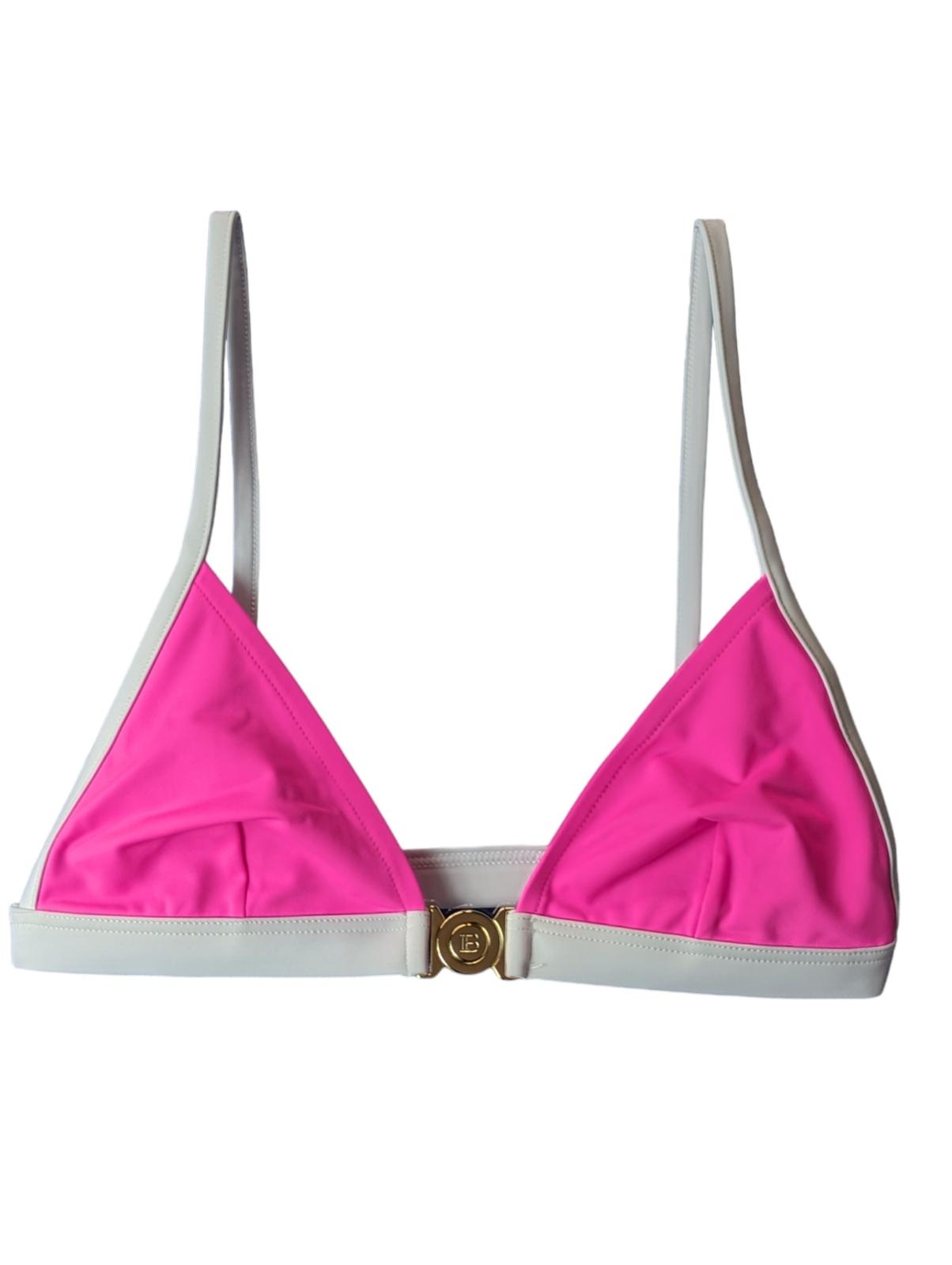 BALMAIN Pink Bikini Sets Triangle Logo Front Clasp w/White Trim UK6 NEW RRP 315