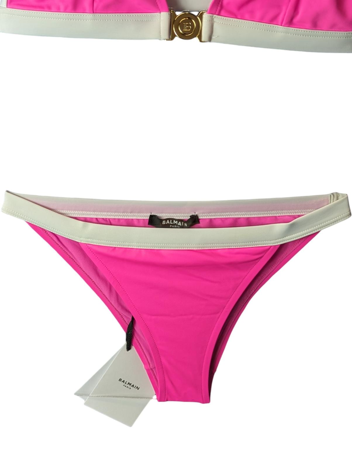 BALMAIN Pink Bikini Sets Triangle Logo Front Clasp w/White Trim UK6 NEW RRP 315