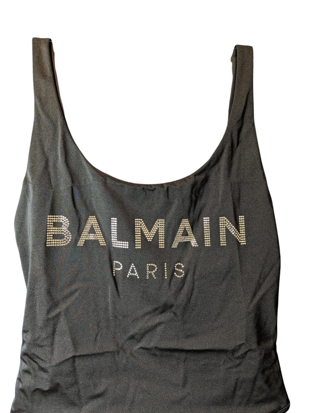 BALMAIN Black Swimsuits Logo Costume Gold Scoop Size UK10 NEW RRP 365