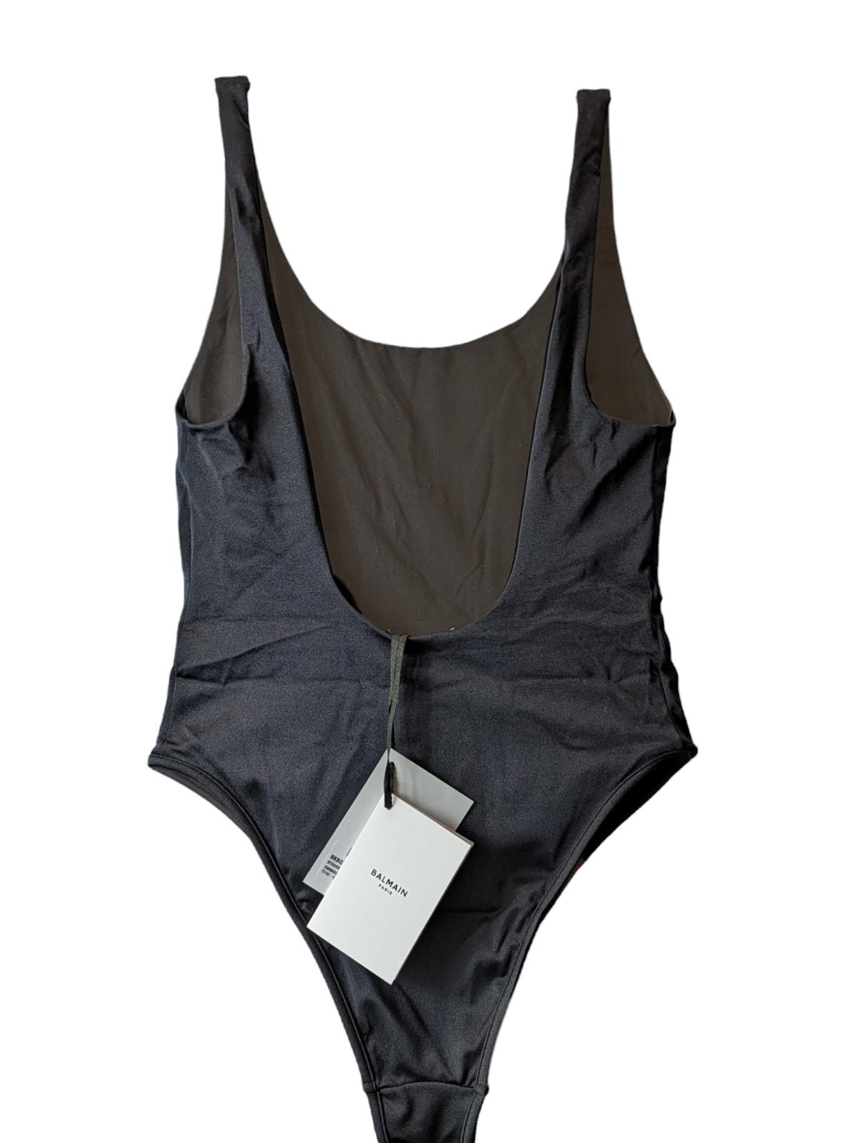 BALMAIN Black Swimsuits Logo Costume Gold Scoop Size UK10 NEW RRP 365