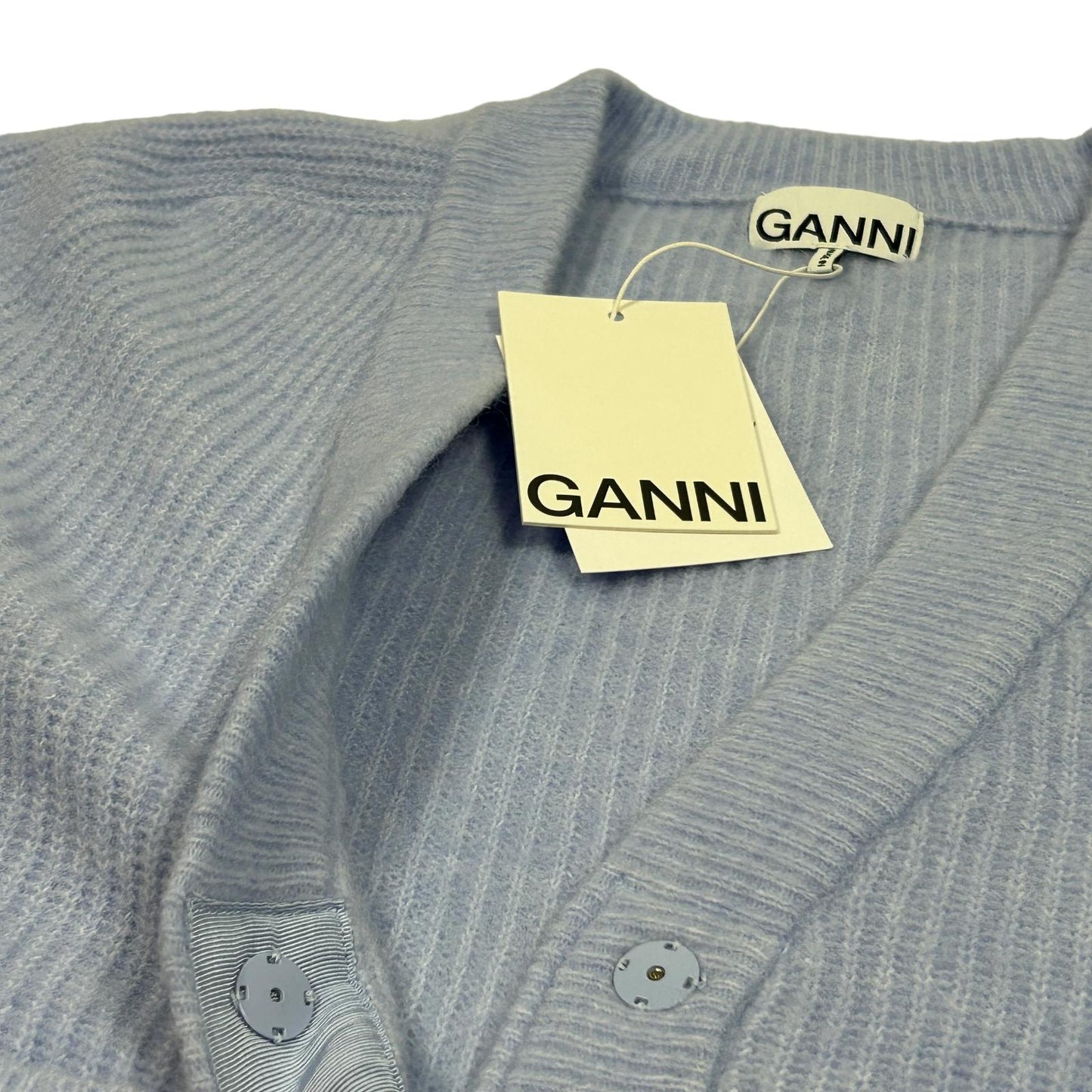 GANNI Blue Wool Knitwear Cardigan Size M NEW RRP 275