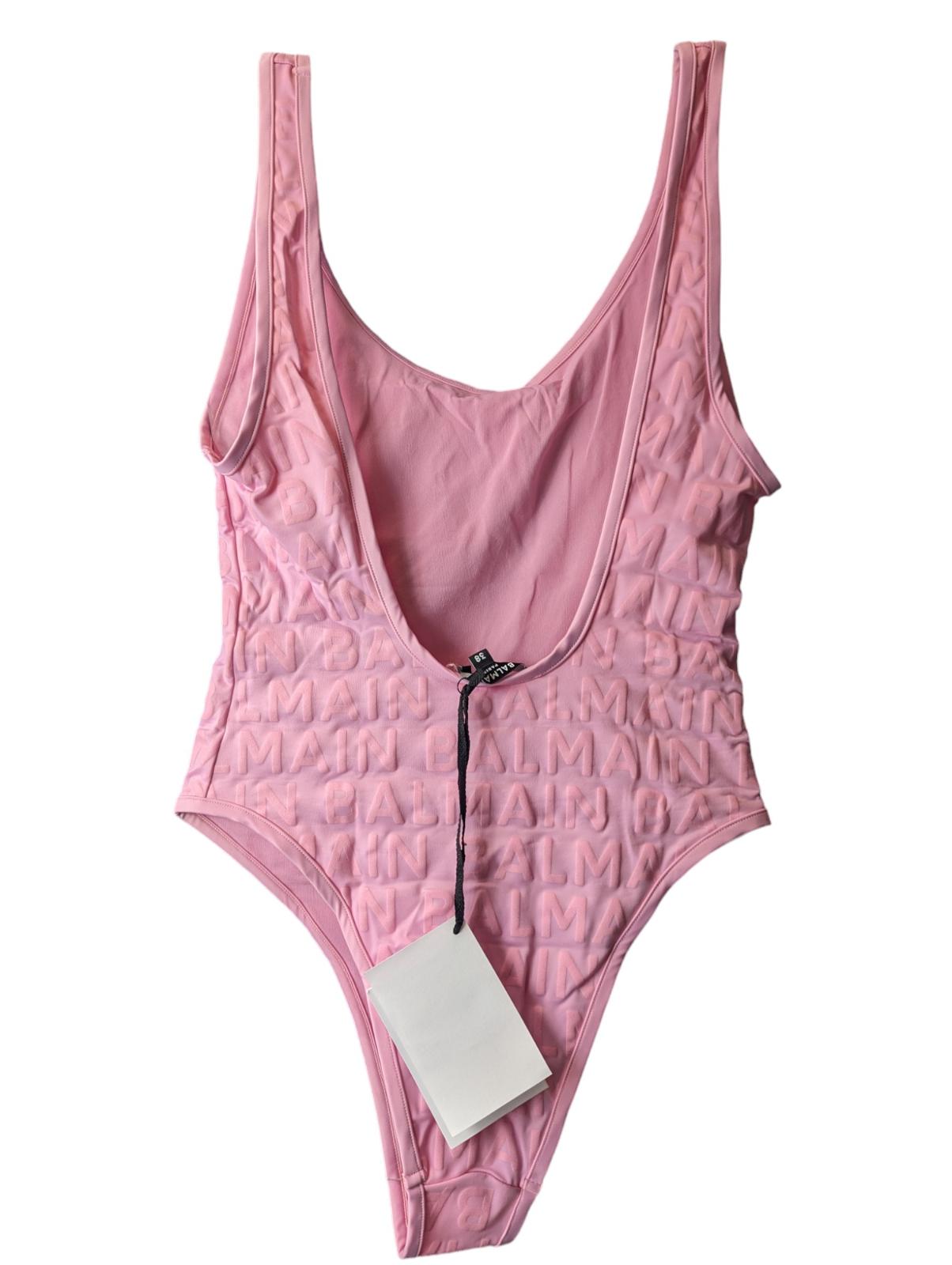 BALMAIN Pink Swimsuits Scoop Neck Light Printed Logo Size UK10 NEW RRP 420