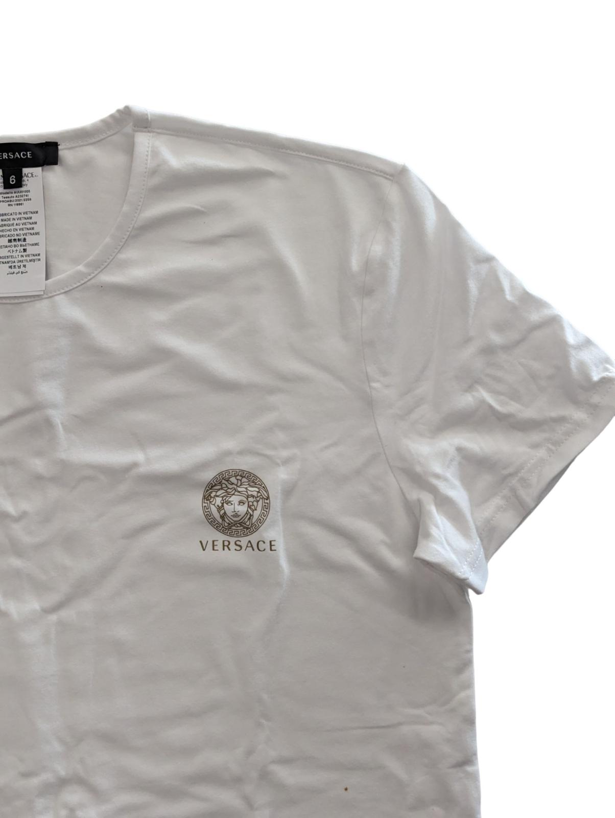 VERSACE Basic T-Shirt Cotton Small Logo Medusa Tee White XL NEW RRP 75