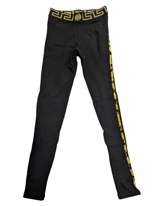 VERSACE Leggings Trousers Black Side Line Piping Yellow Bottoms XS NEW RRP 365