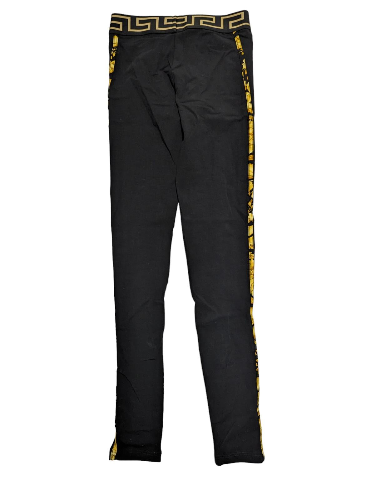 VERSACE Leggings Trousers Black Side Line Piping Yellow Bottoms XS NEW RRP 365