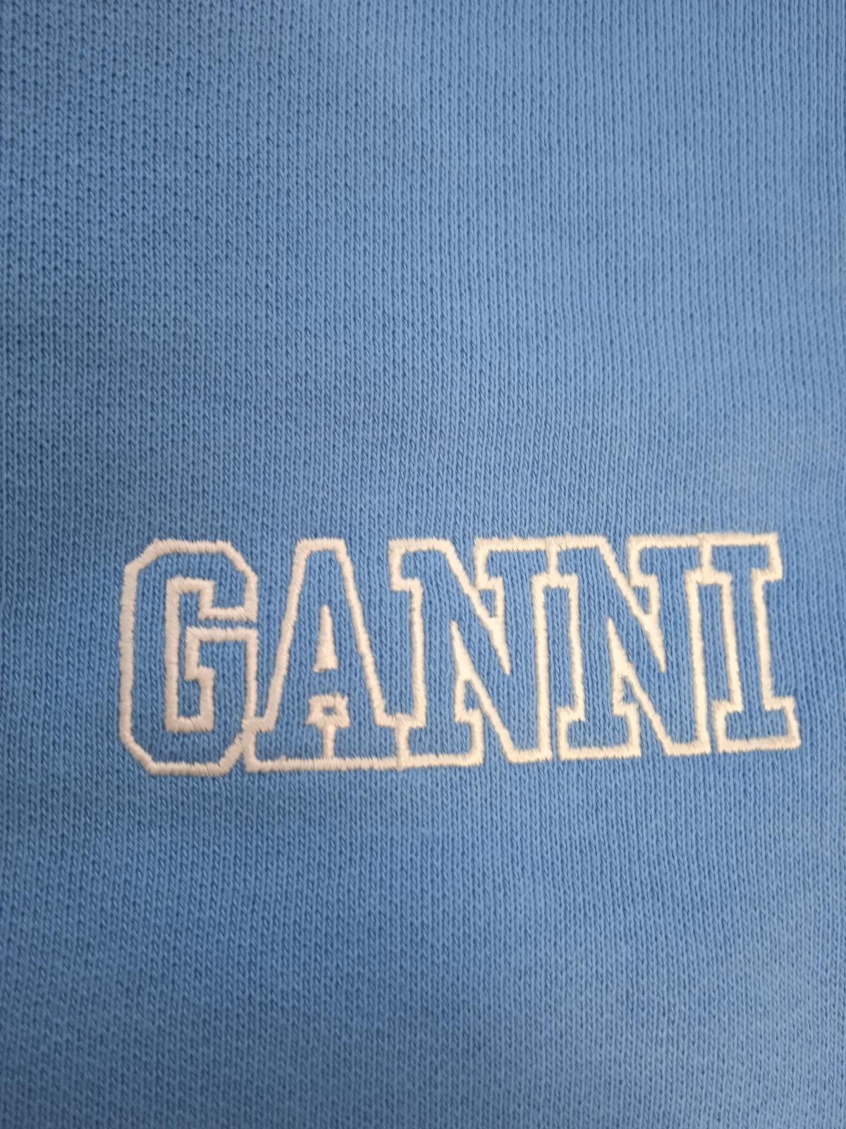 GANNI T2924 Drawstring Shorts Elastic Waist Cotton Blend Azure Blue S NEW RRP95