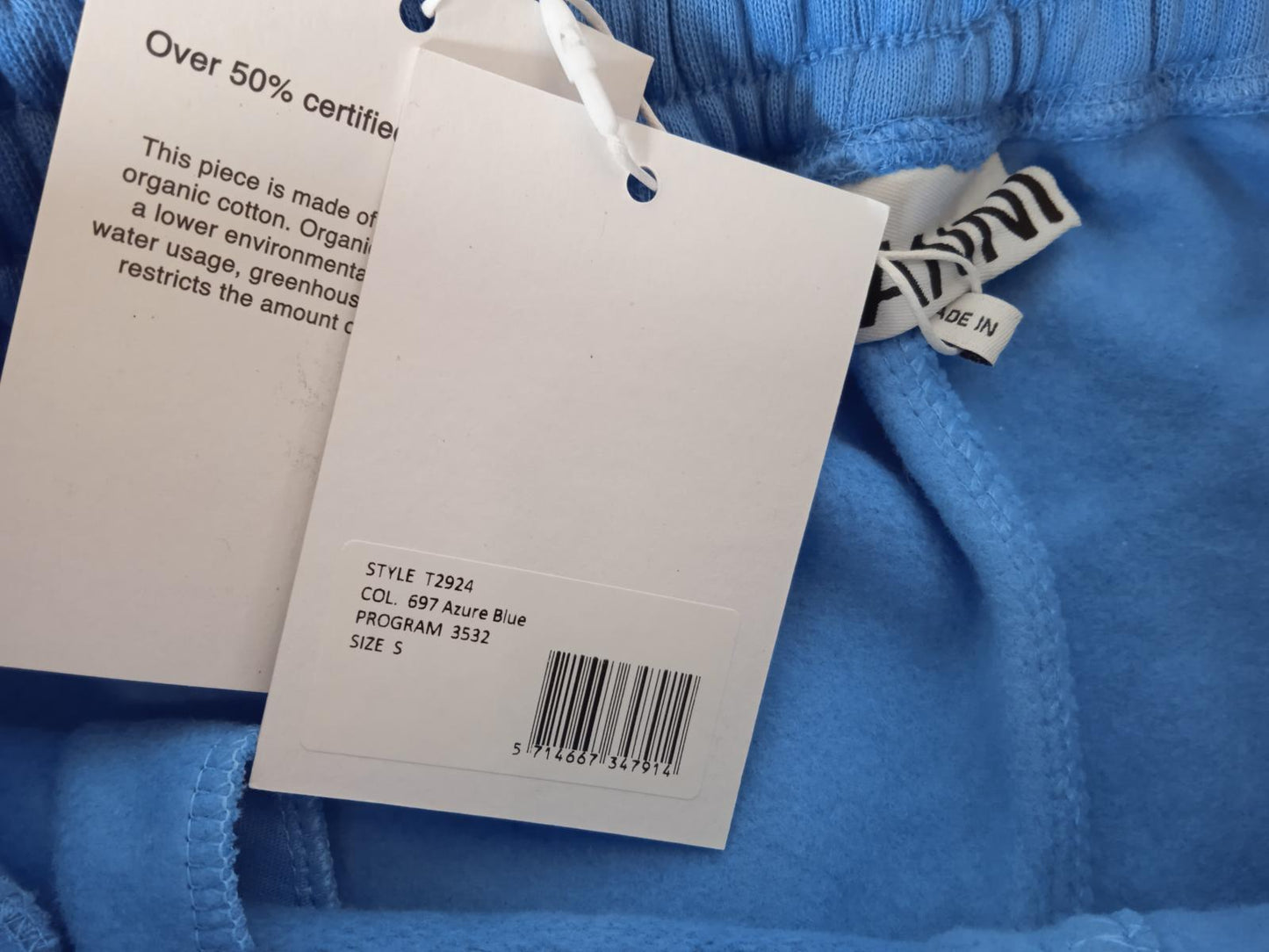 GANNI T2924 Drawstring Shorts Elastic Waist Cotton Blend Azure Blue S NEW RRP95