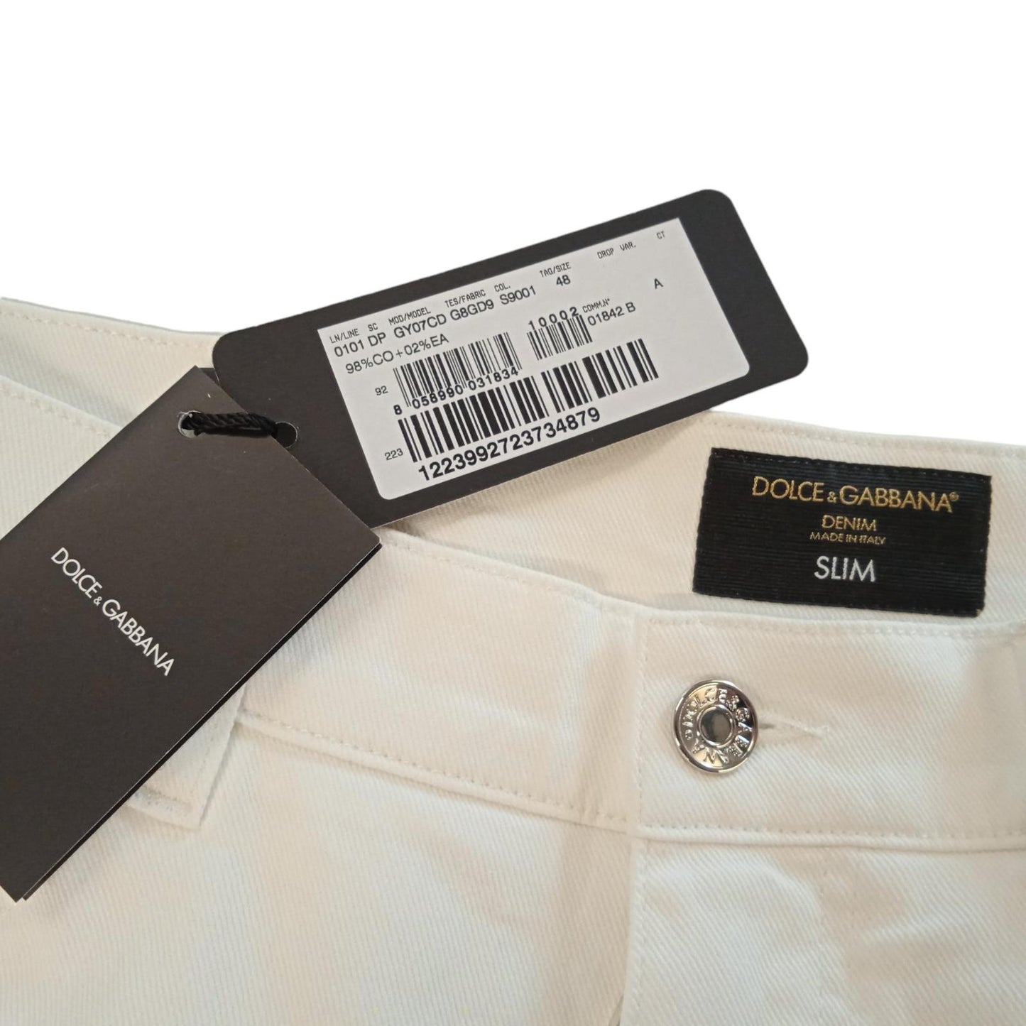 DOLCE & GABBANA Slim Fit Jeans White Denim w Plaque Men's W32 L30 NEW RRP 475