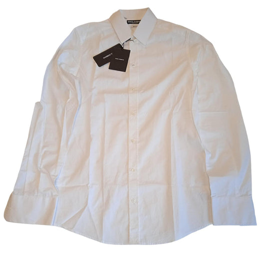 DOLCE & GABBANA Classic Gold Fit Shirt Cotton Long Sleeve White 39 NEW RRP285