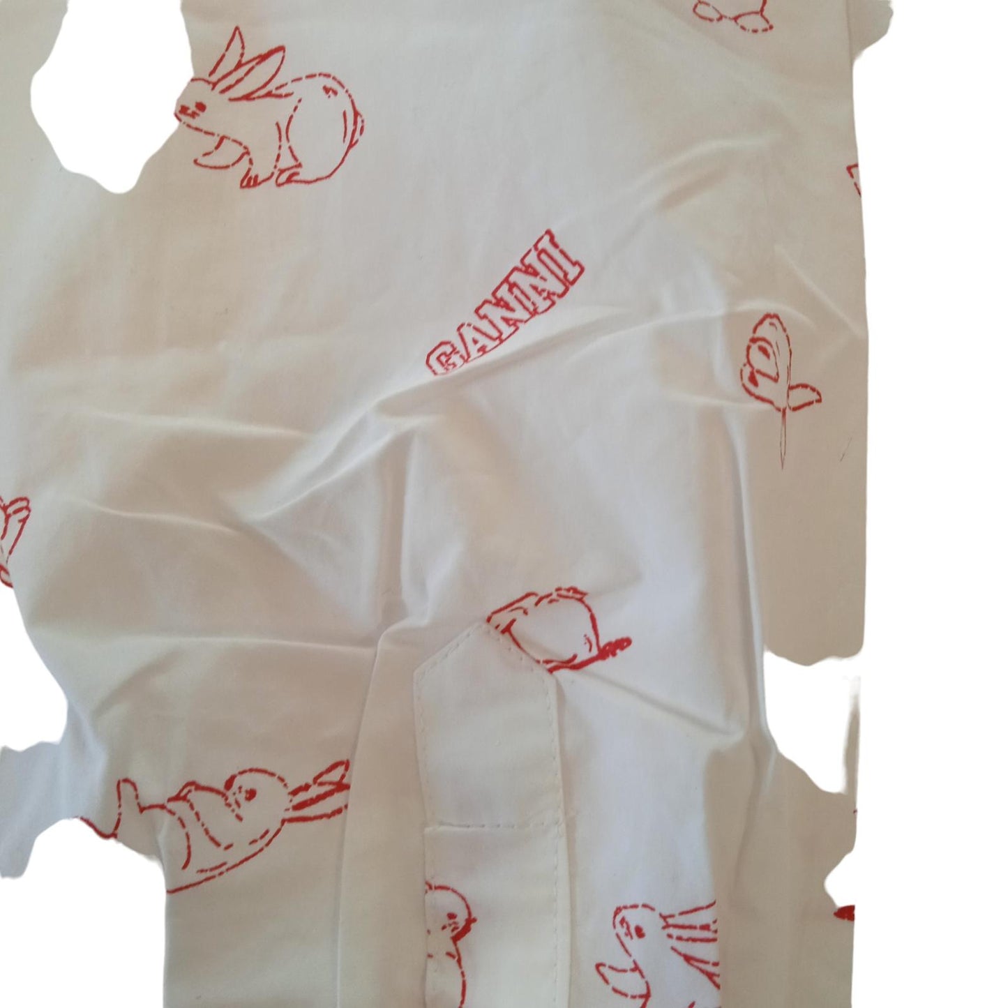 GANNI Shirt White Cotton Bunny Print Long Sleeve Ladies EU40 UK12 NEW RRP165