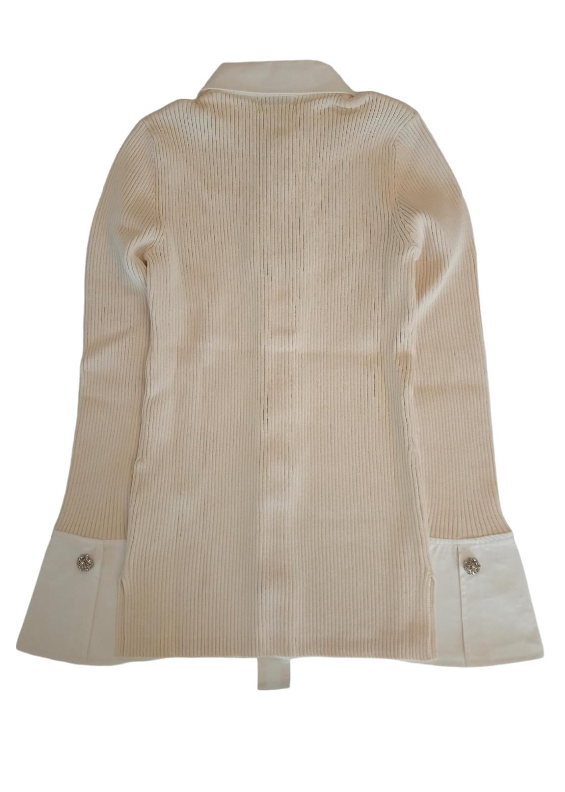 GANNI Ivory Rib-Knit Polo Long Sleeve Button-Up Cardigan Size M RRP255 NEW