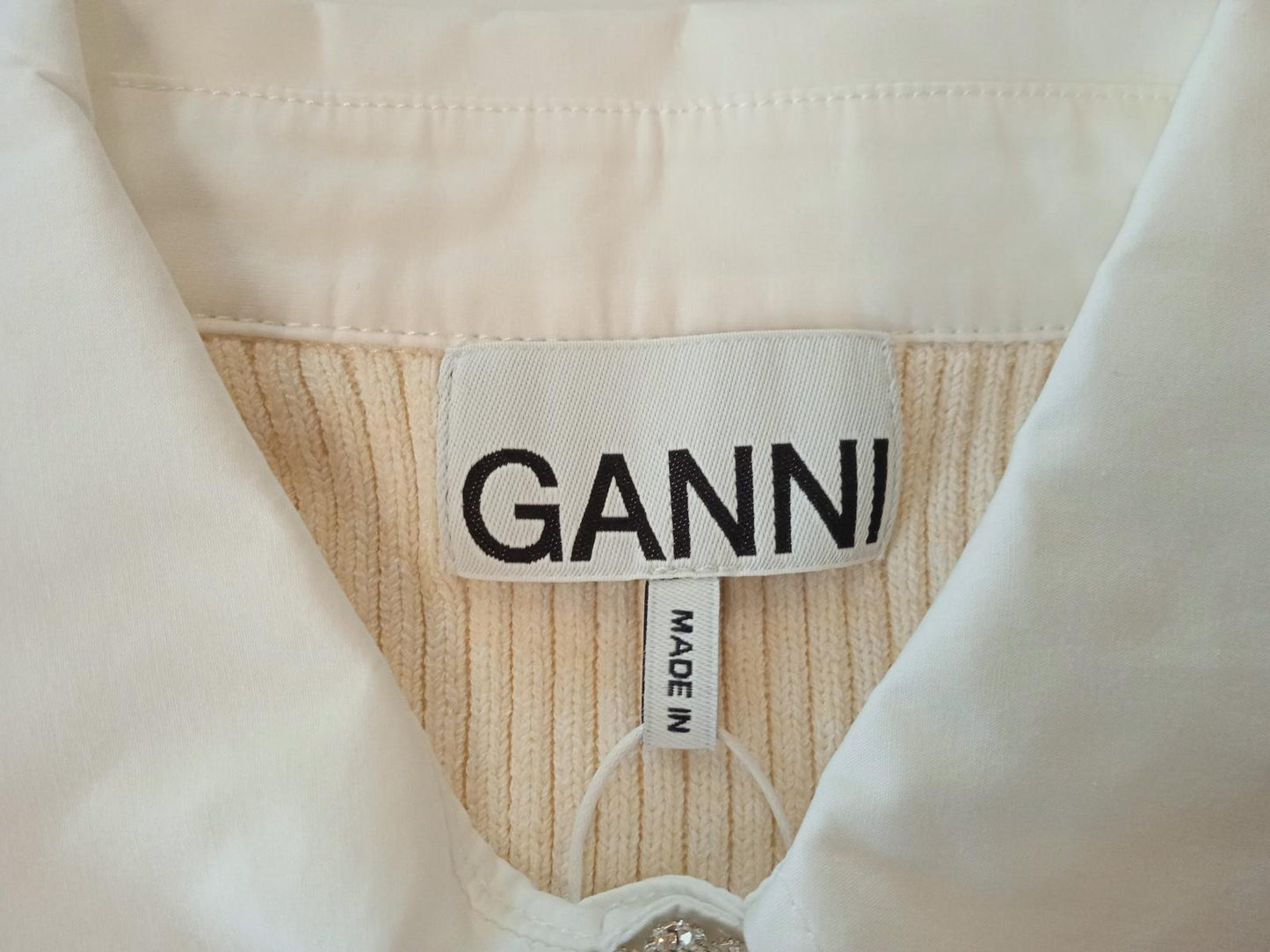 GANNI Ivory Rib-Knit Polo Long Sleeve Button-Up Cardigan Size M RRP255 NEW