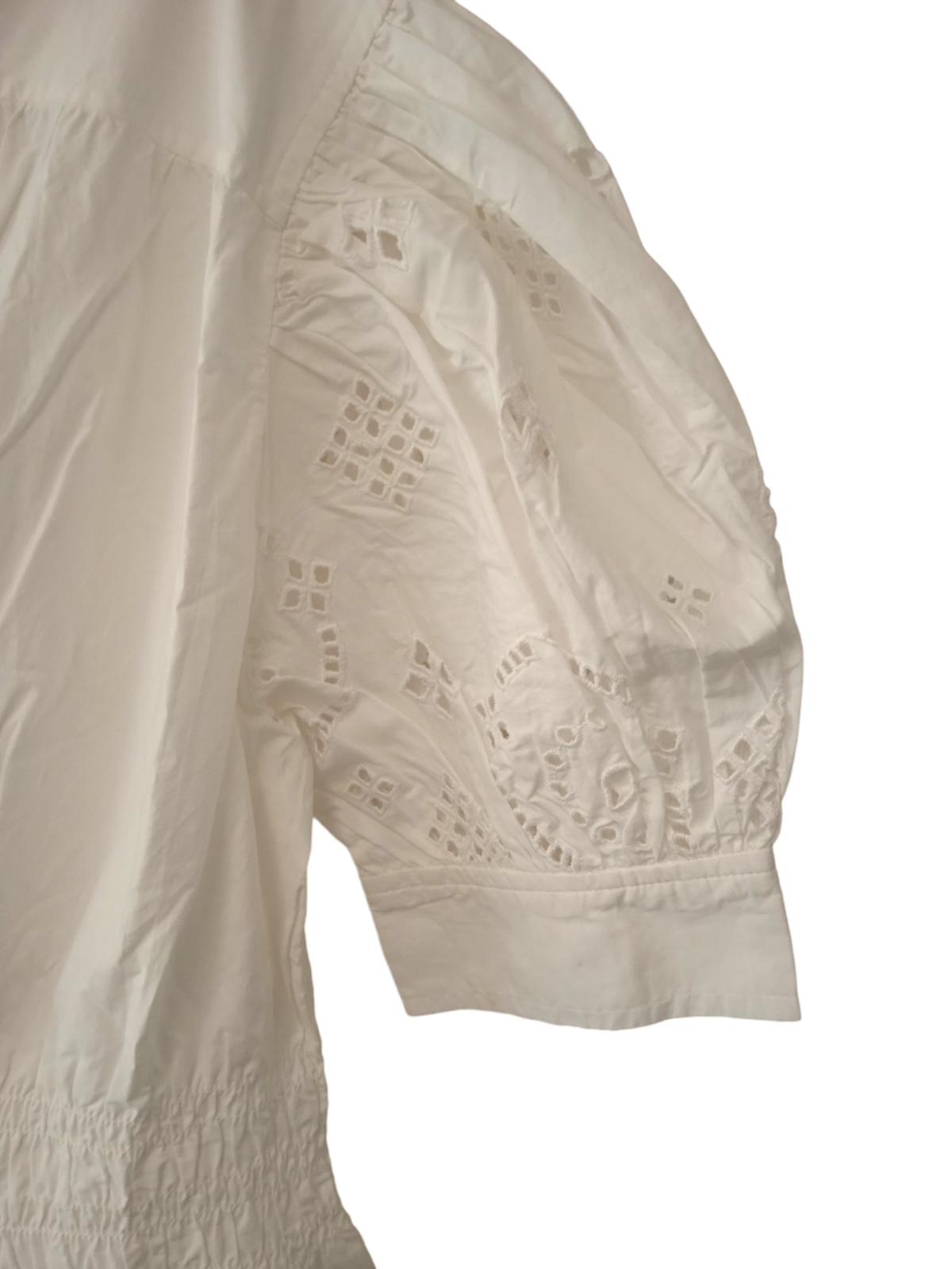 GANNI White Cotton Short Sleeve Perforated Midi Dress EU38 UK10 RRP265 NEW