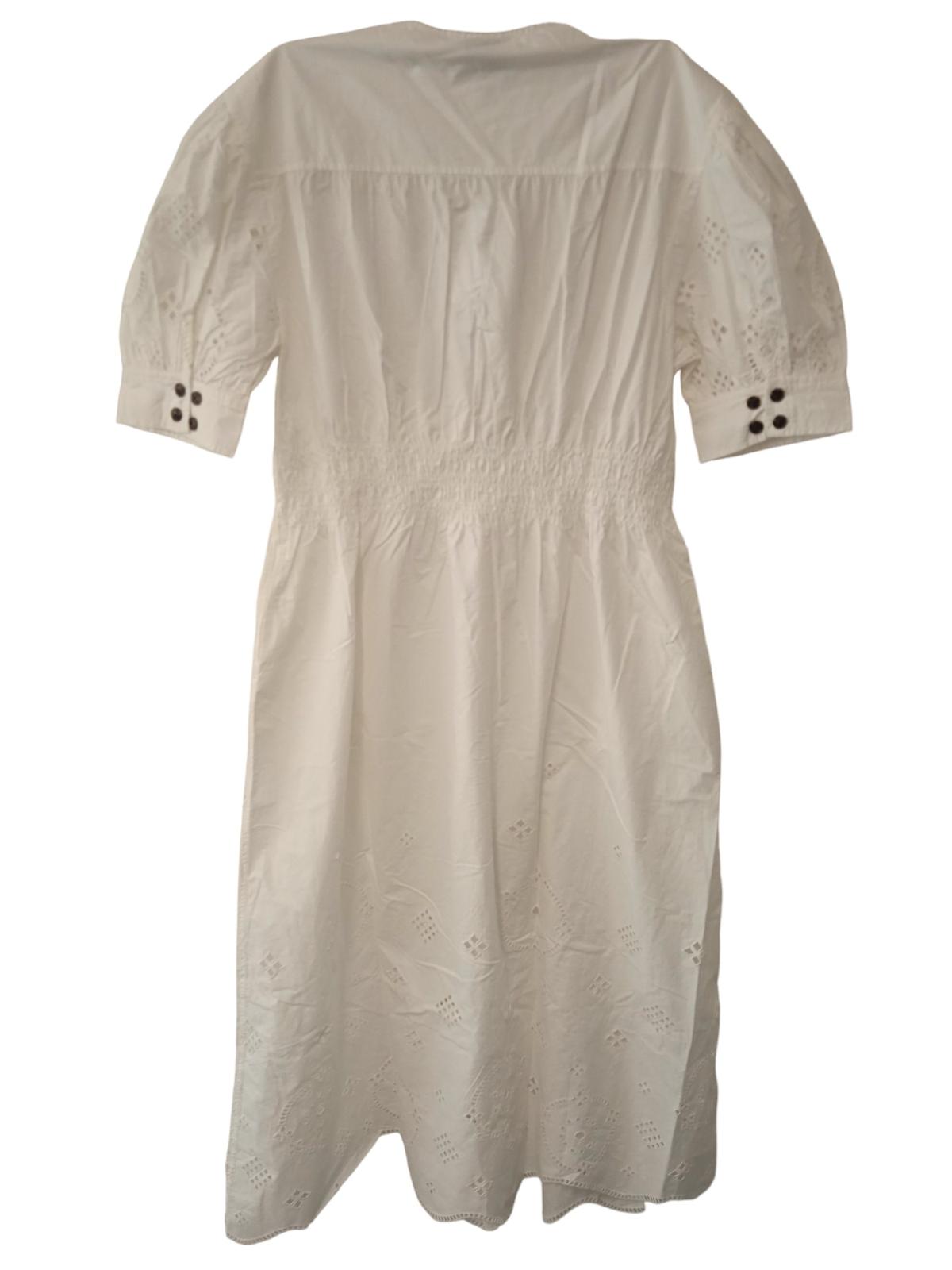 GANNI White Cotton Short Sleeve Perforated Midi Dress EU38 UK10 RRP265 NEW