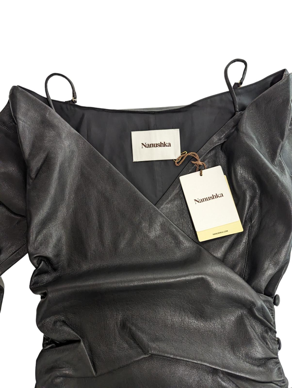 NANUSHKA Black Mini Dress Moha Off Shoulder Wrap Vegan Leather XS NEW RRP 475