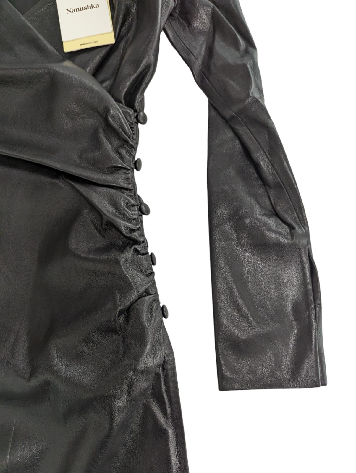 NANUSHKA Black Mini Dress Moha Off Shoulder Wrap Vegan Leather XS NEW RRP 475