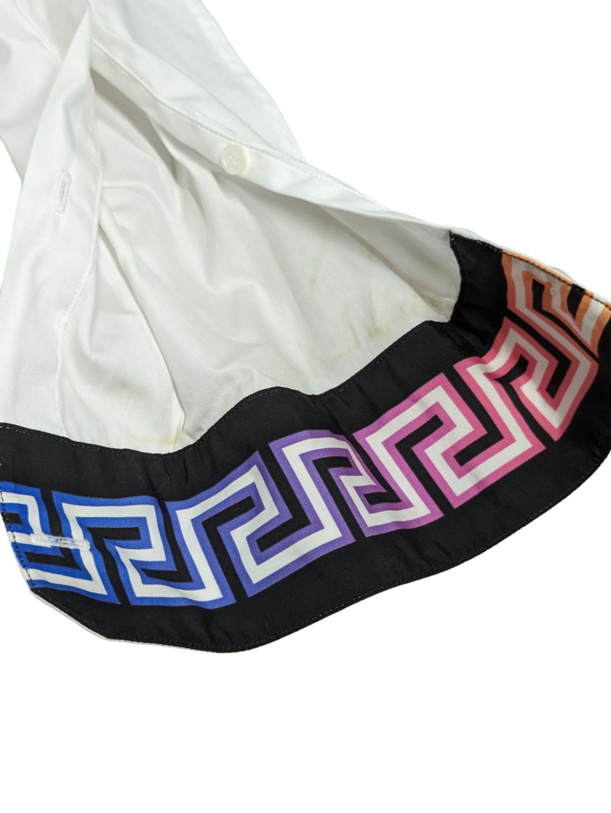 VERSACE White Shirts Grecca Logo Long Sleeve Shirt Colour Stripe M NEW RRP 450