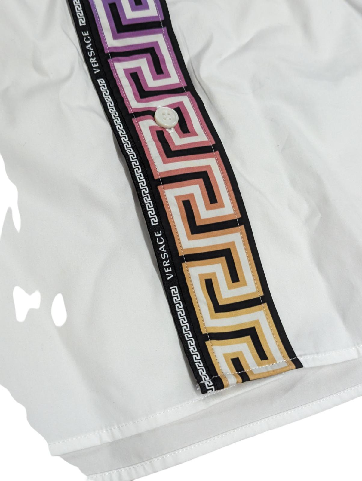VERSACE White Shirts Grecca Logo Long Sleeve Shirt Colour Stripe M NEW RRP 450