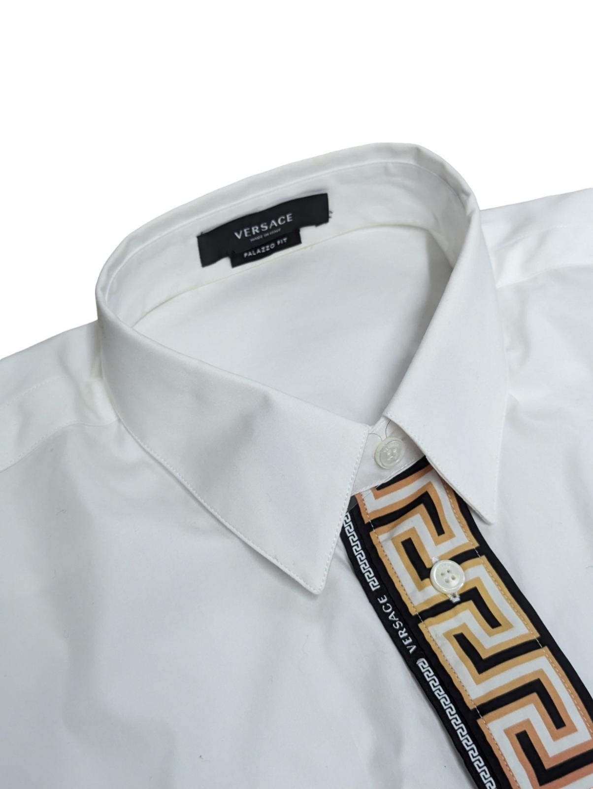 VERSACE White Shirts Grecca Logo Long Sleeve Shirt Colour Stripe M NEW RRP 450