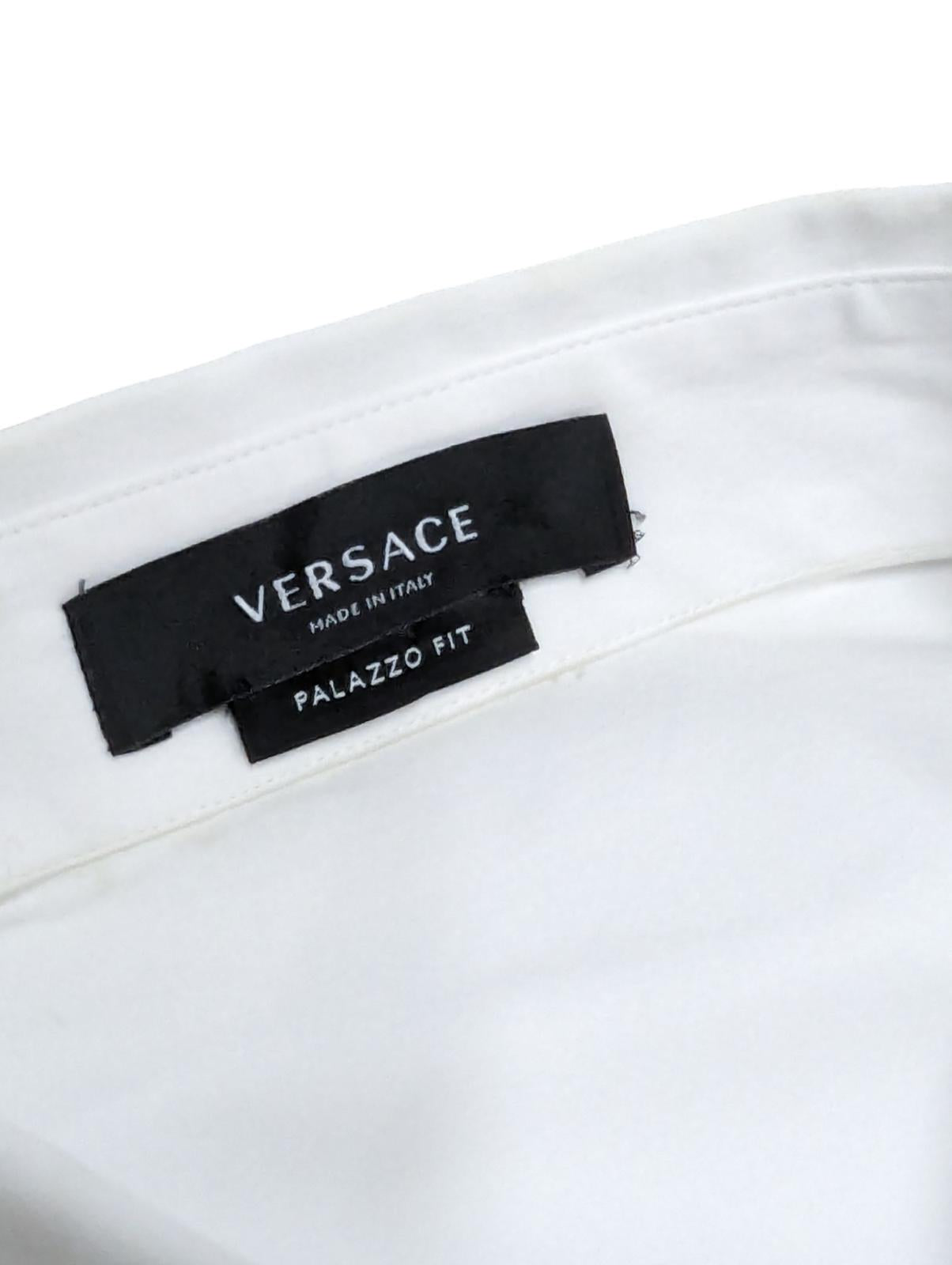 VERSACE White Shirts Grecca Logo Long Sleeve Shirt Colour Stripe M NEW RRP 450