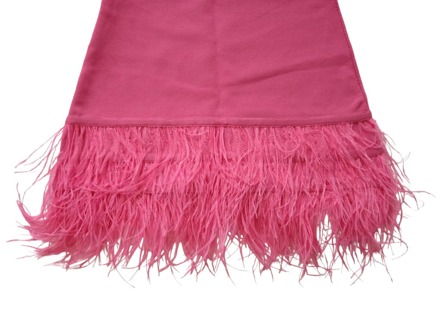 STAUD Ladies Bright Pink Etta Feather Trim Strappy Mini Dress S RRP305 NEW