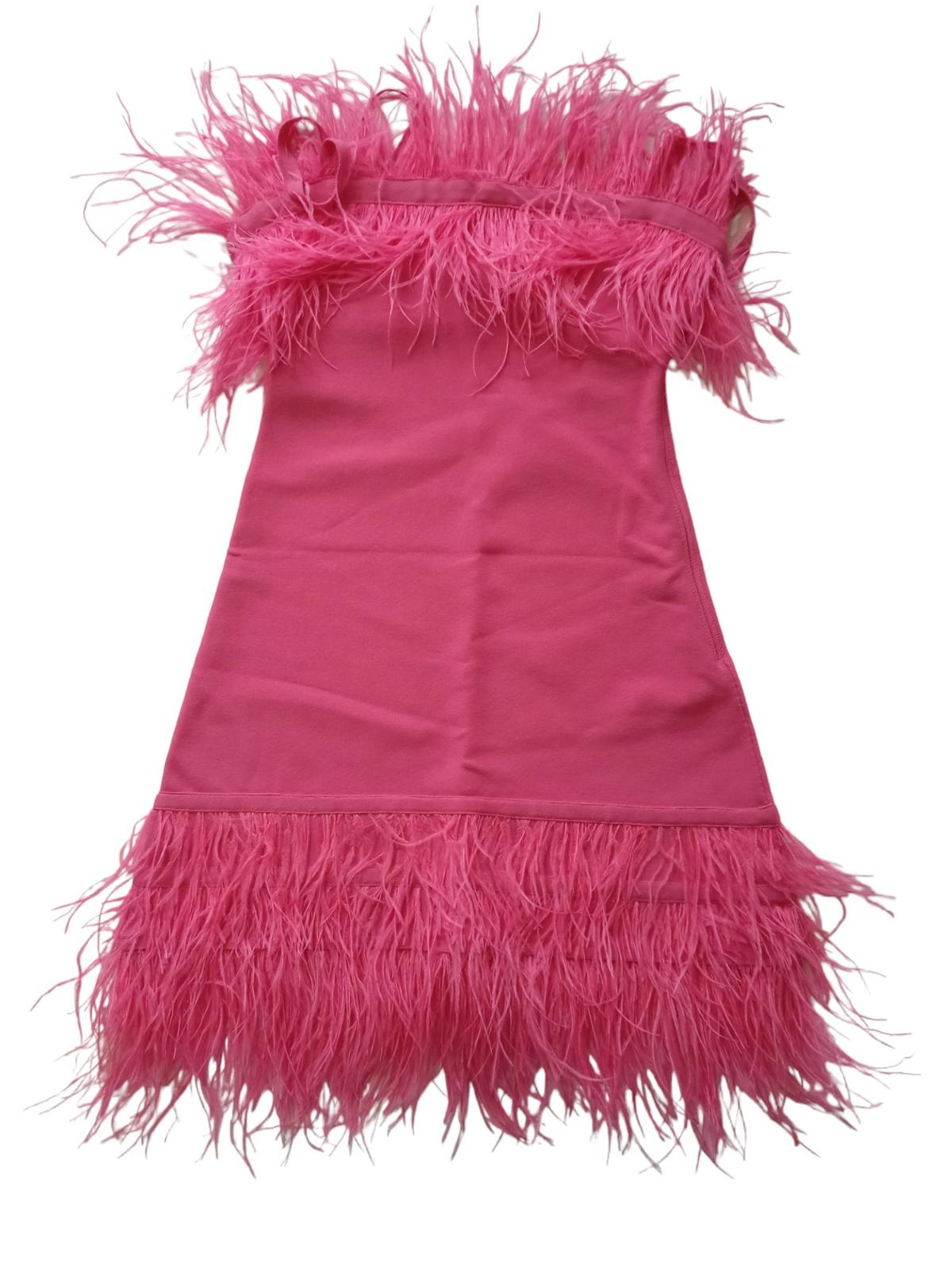 STAUD Ladies Bright Pink Etta Feather Trim Strappy Mini Dress S RRP305 NEW